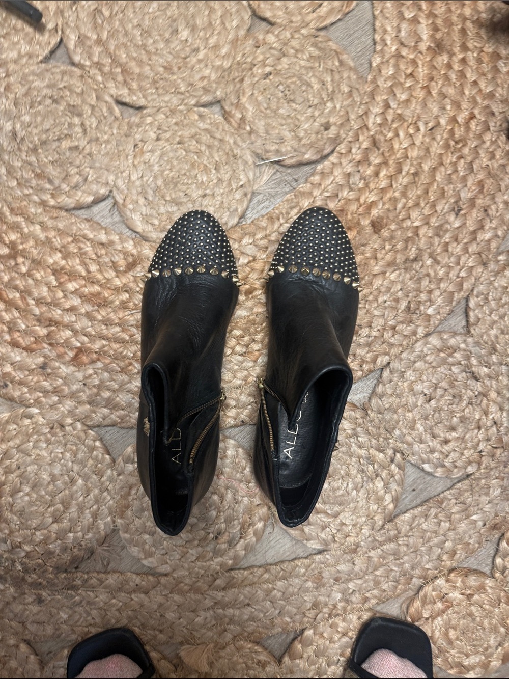 ALDO Black Leather Studded Ankle Booties